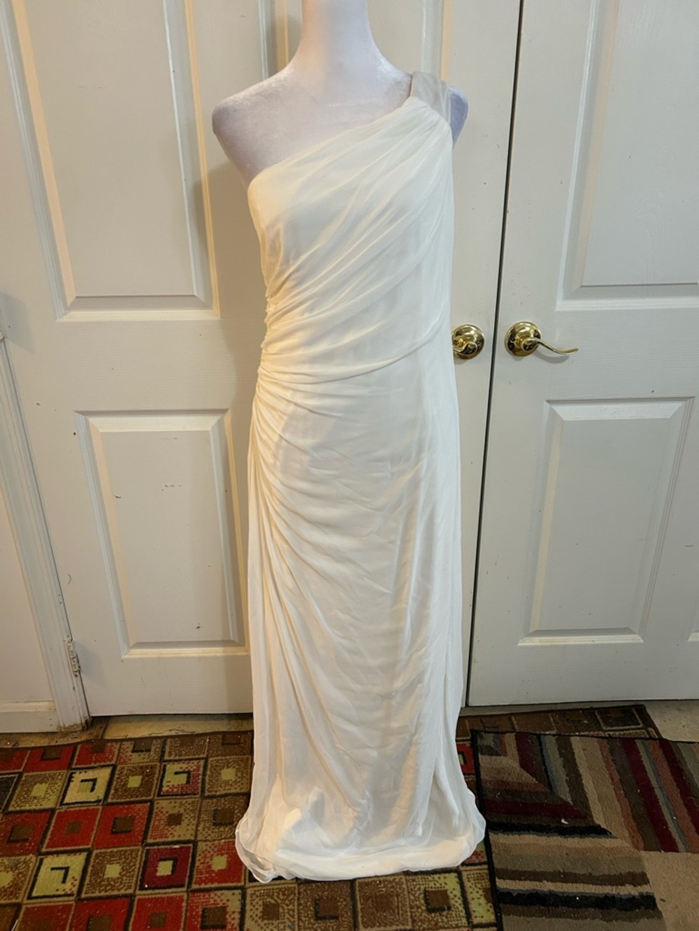 NWT Dessy Collection by Vivian Diamond ivory 1-shoulder gown, 14